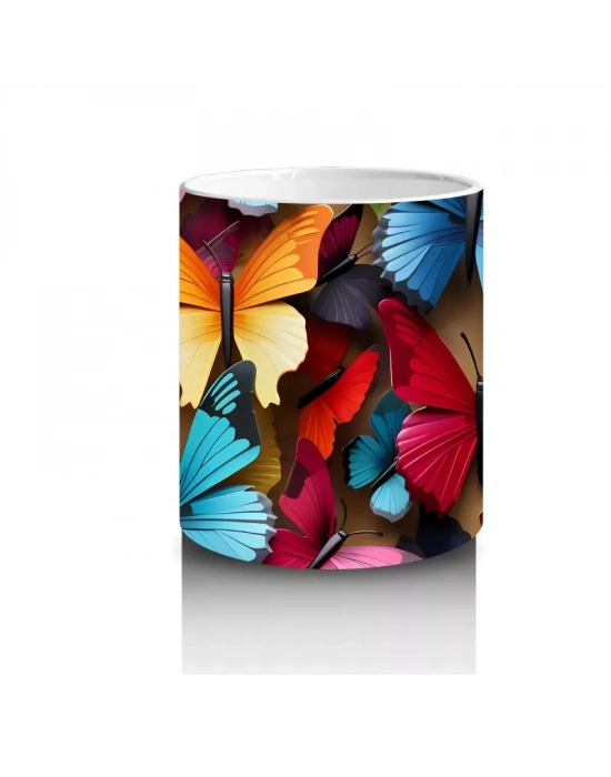Renkli Kelebeklerle Canlı Tasarım - Baskılı Kahve Kupası