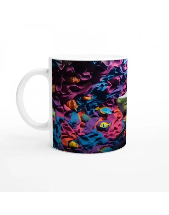 Renkli Kıvrımlı Mercanlar Arasında Köpekbalığı Su Altı Temalı Kupa Bardak