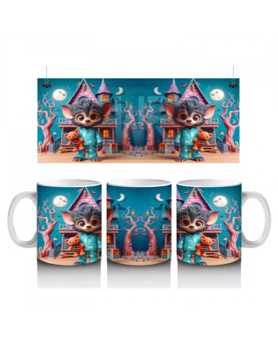 Renkli Kostümlü Sevimli Dinozor Figürlü Çocuklara Özel Cadılar Bayramı Baskılı Kupa Bardak