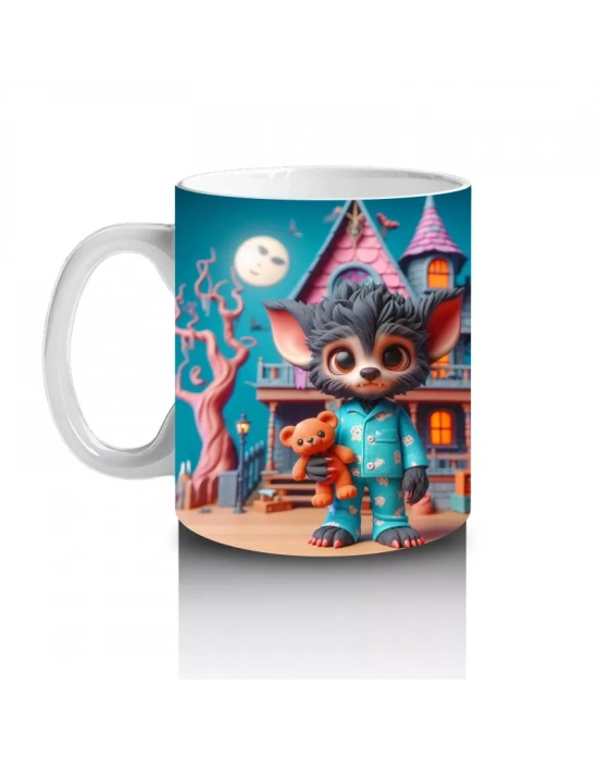 Renkli Kostümlü Sevimli Dinozor Figürlü Çocuklara Özel Cadılar Bayramı Baskılı Kupa Bardak