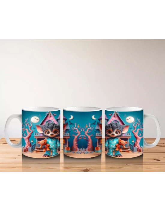 Renkli Kostümlü Sevimli Dinozor Figürlü Çocuklara Özel Cadılar Bayramı Baskılı Kupa Bardak