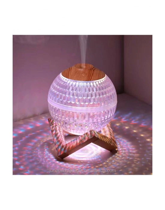 ® Renkli Kristal Küre Tasarımlı LED Işıklı Hava Nemlendirici – Sessiz Çalışma ve Ahşap Desenli Kapak
