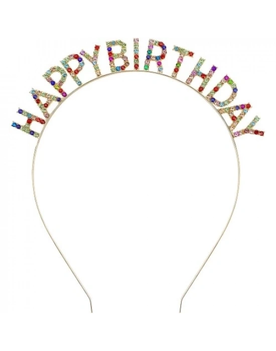 Renkli Kristal Taşlı Lüks Happy Birthday Taçı