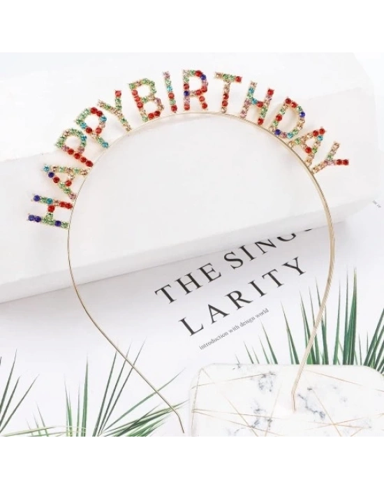 Renkli Kristal Taşlı Lüks Happy Birthday Taçı