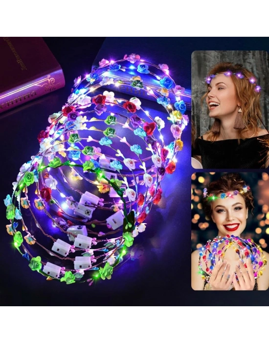 Renkli Led Çiçek Taç – 3 Işık Modlu Glow Parti Tacı