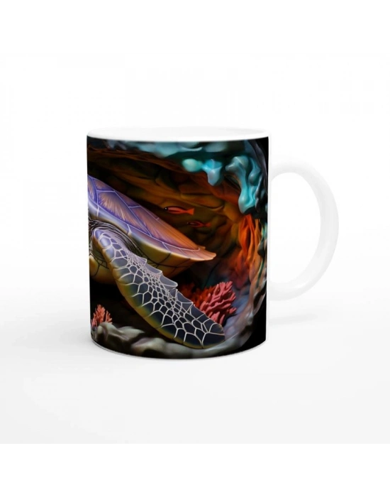 Renkli Mağarada Dingin Deniz Kaplumbağası Kupa Bardak