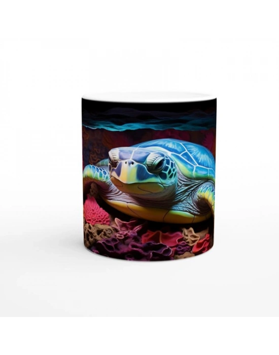 Renkli Mağarada Dinlenen Su Kaplumbağası Kupa Bardak