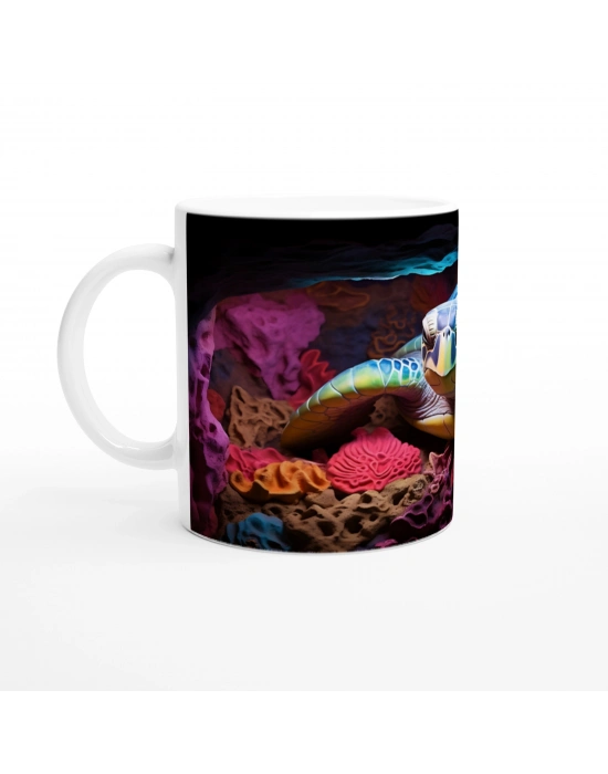 Renkli Mağarada Dinlenen Su Kaplumbağası Kupa Bardak