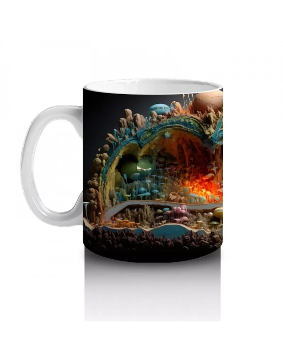 Renkli Mantarlar ve Köklerle Kaplı Fantezi Yeraltı Dünyası - Baskılı kahve kupası