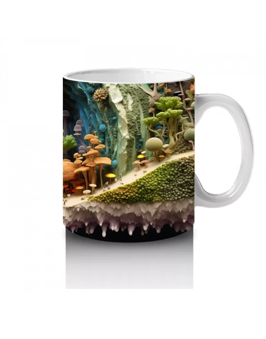 Renkli Mantarlarla Süslenmiş Fantastik Orman Manzarası - Baskılı kahve kupası