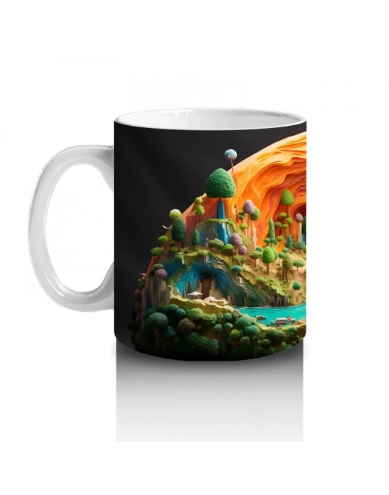 Renkli Masalsı Mantar Ormanı ve Küçük Ev – Baskılı Kahve Kupası