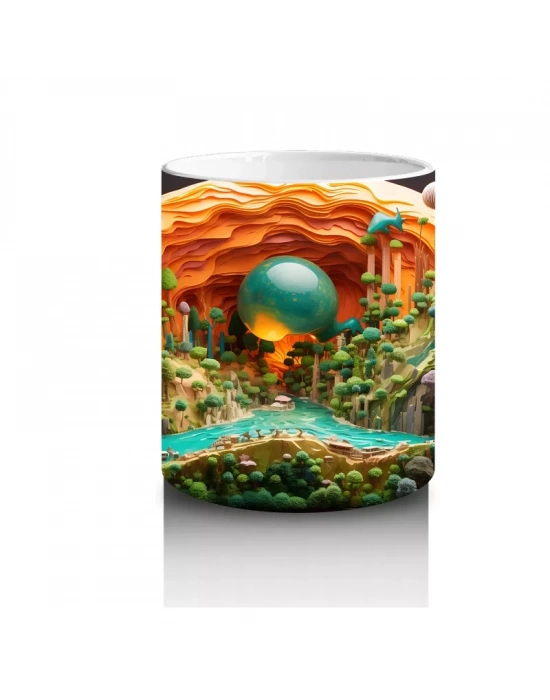 Renkli Masalsı Mantar Ormanı ve Küçük Ev – Baskılı Kahve Kupası