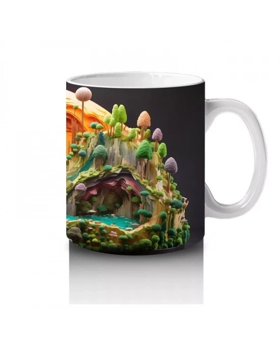Renkli Masalsı Mantar Ormanı ve Küçük Ev – Baskılı Kahve Kupası