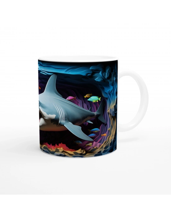 Renkli Mercan Kayalıklarında Köpekbalığı Temalı Kupa Bardak