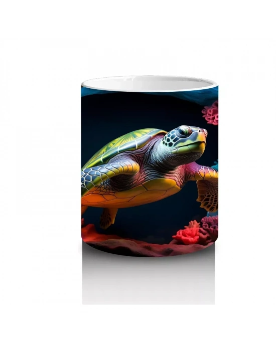 Renkli Mercan Resifinde Yüzen Deniz Kaplumbağası – Baskılı Kahve Kupası