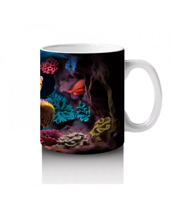 Renkli Mercan Resifinde Yüzen Deniz Kaplumbağası – Baskılı Kahve Kupası