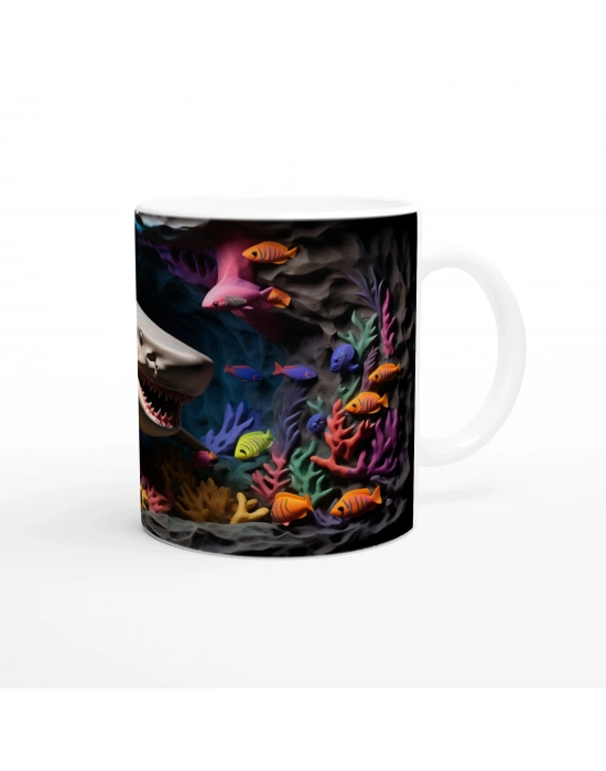 Renkli Mercan Resifinde Yüzen Köpekbalığı Su Altı Temalı Kupa Bardak