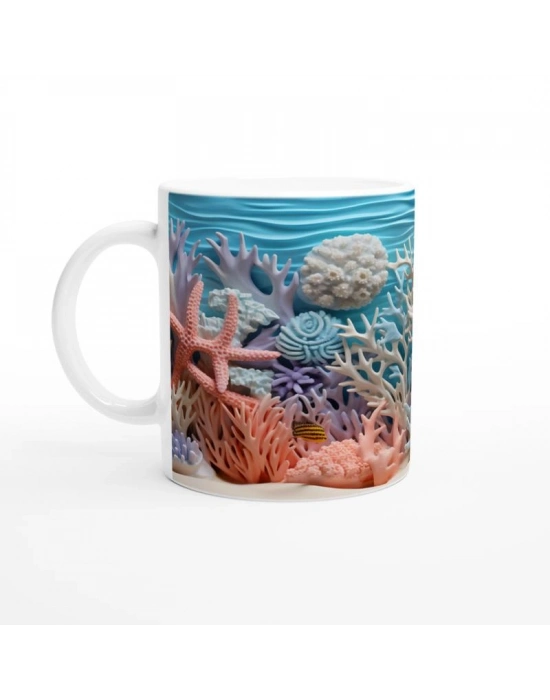 Renkli Mercan ve Deniz Yıldızı Temalı Kupa Bardak