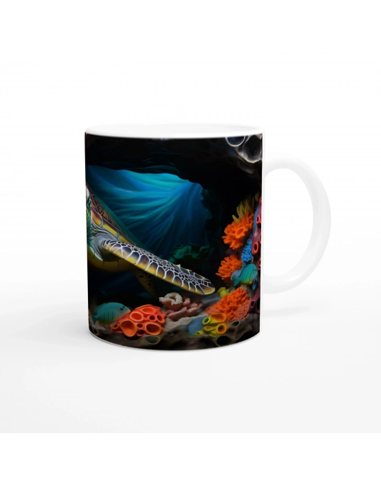 Renkli Mercanlar Arasında Yüzen Deniz Kaplumbağalı Kupa Bardak