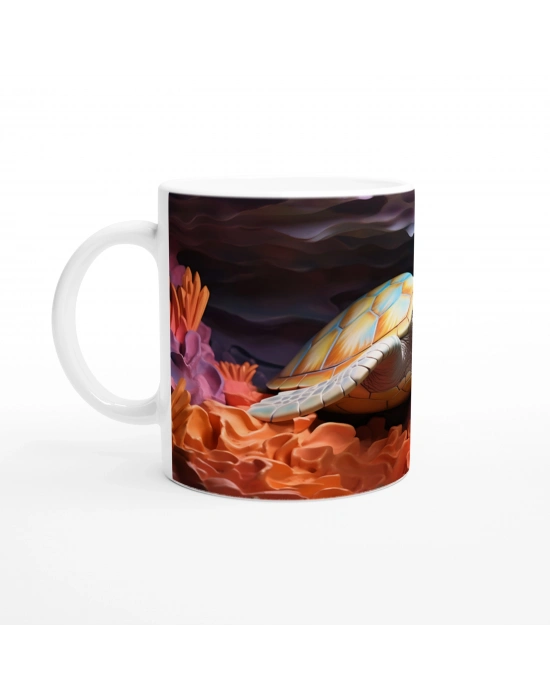 Renkli Mercanlar Arasında Yüzen Deniz Kaplumbağası Su Altı Temalı Kupa Bardak