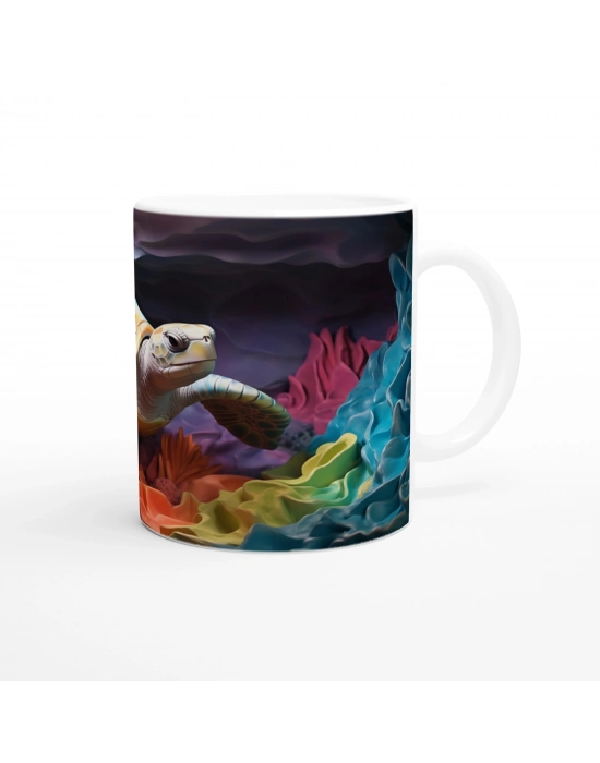 Renkli Mercanlar Arasında Yüzen Deniz Kaplumbağası Su Altı Temalı Kupa Bardak