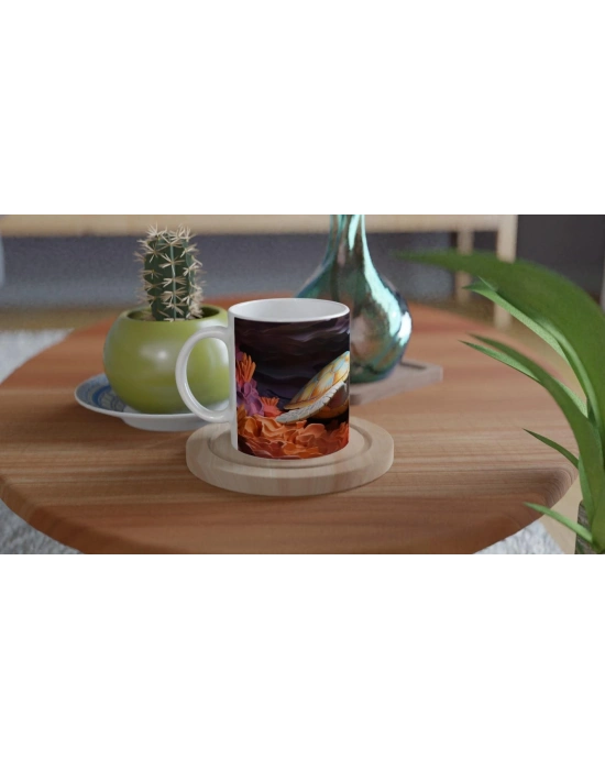 Renkli Mercanlar Arasında Yüzen Deniz Kaplumbağası Su Altı Temalı Kupa Bardak