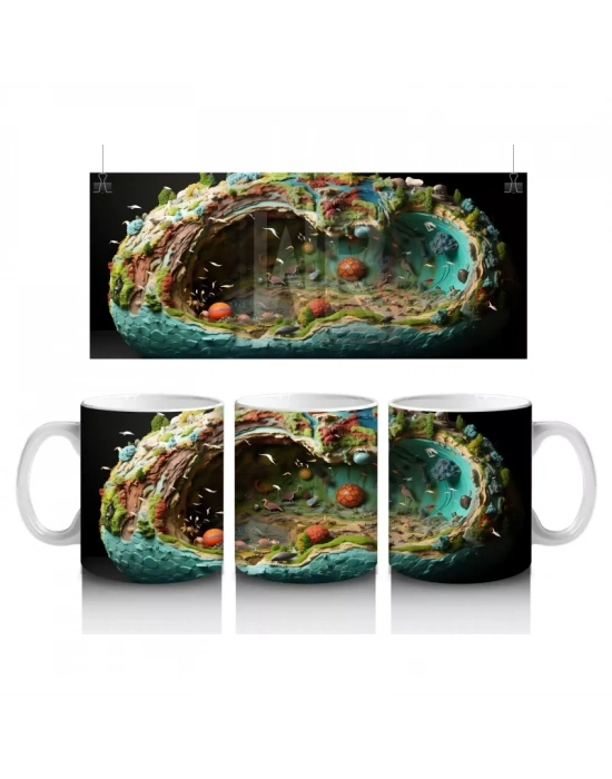 Renkli Mercanlar ve Balıklarla Süslenmiş Su Altı Mağarası – Baskılı Kahve Kupası