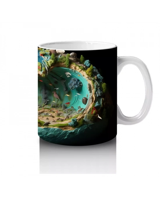 Renkli Mercanlar ve Balıklarla Süslenmiş Su Altı Mağarası – Baskılı Kahve Kupası