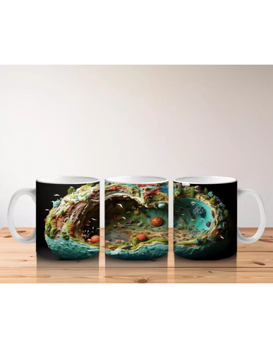 Renkli Mercanlar ve Balıklarla Süslenmiş Su Altı Mağarası – Baskılı Kahve Kupası