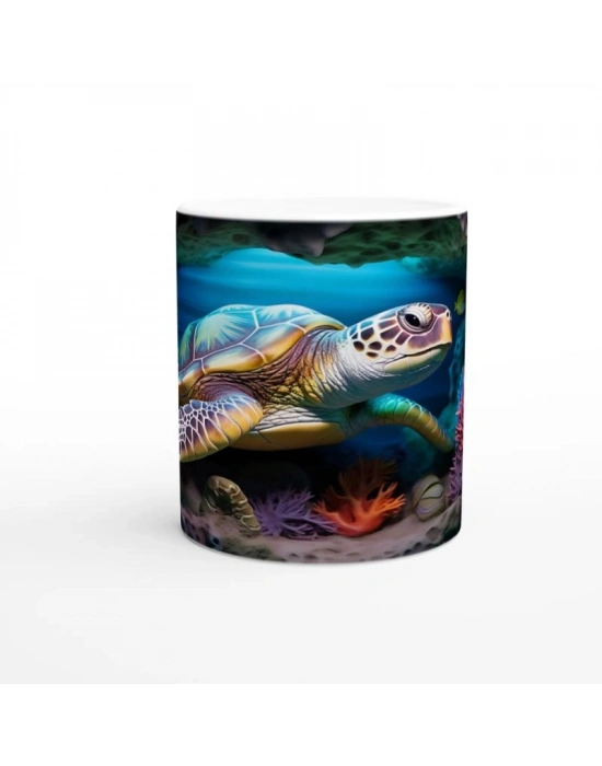 Renkli Mercanlar ve Işık Hüzmeleri Arasında Deniz Kaplumbağası Kupa Bardak