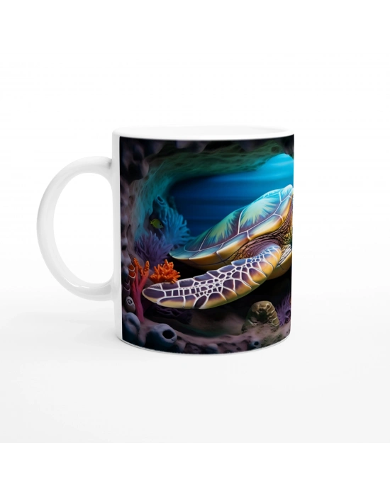 Renkli Mercanlar ve Işık Hüzmeleri Arasında Deniz Kaplumbağası Kupa Bardak