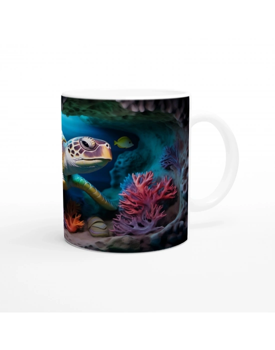 Renkli Mercanlar ve Işık Hüzmeleri Arasında Deniz Kaplumbağası Kupa Bardak