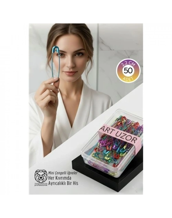 ® Renkli Mini Çengelli İğne Seti 50 Adet - 2.2 cm Paslanmaz Metal Tasarım, Hobi ve Terzi Aksesuarı