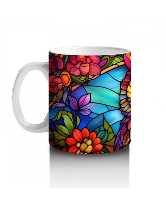 Renkli Mozaik Desenli Baykuş İllüstrasyonu – Baskılı Kahve Kupası