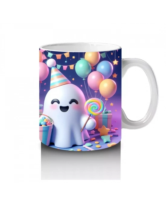 Renkli Neon Işıklarla Süslenmiş Sevimli Hayalet Figürlü Cadılar Bayramı Baskılı Kupa Bardak