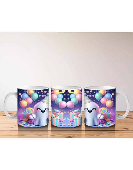 Renkli Neon Işıklarla Süslenmiş Sevimli Hayalet Figürlü Cadılar Bayramı Baskılı Kupa Bardak