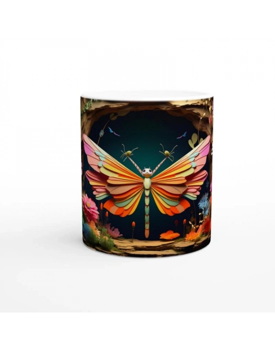 Renkli Orman Çiçekleri Arasında Dev Kelebek Temalı Baskılı Kupa Bardak