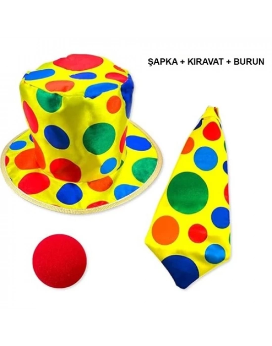 Renkli Palyaço Kostüm Seti – 3 Parça Aksesuar