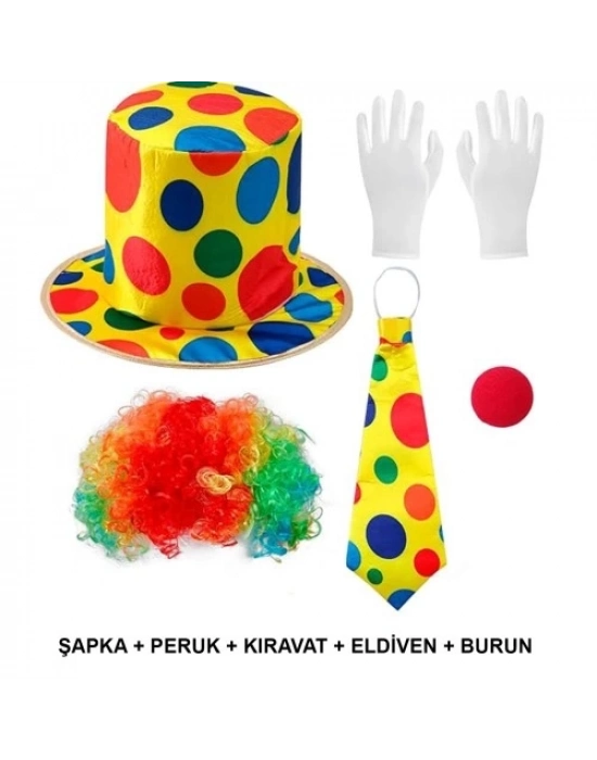 Renkli Palyaço Kostüm Seti – 5 Parça Aksesuar