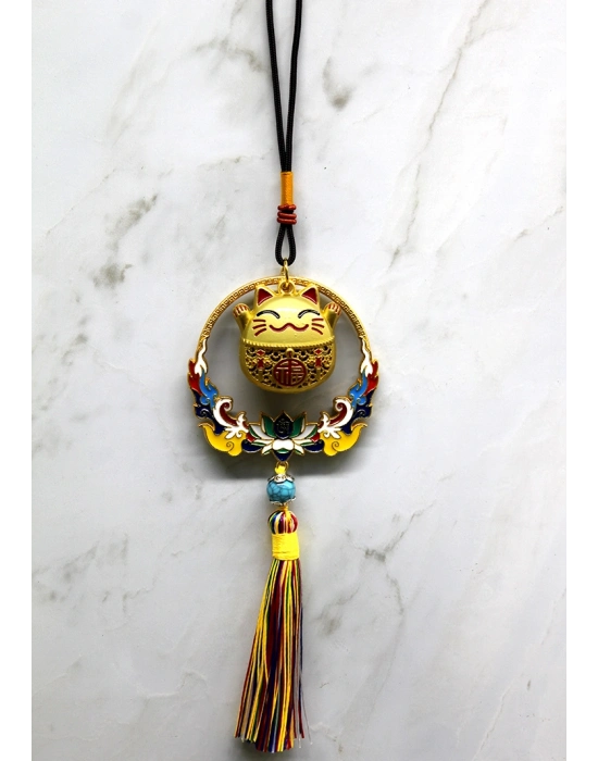 Renkli Püsküllü Şans Kedisi Feng Shui Askılık