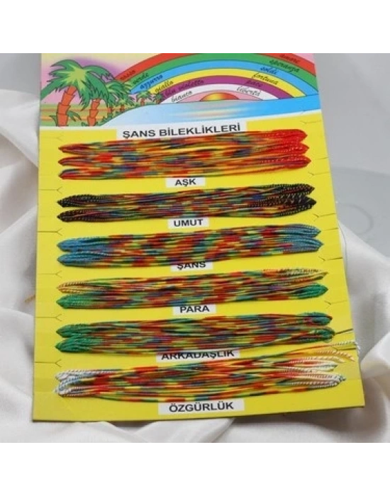 Renkli Şans Bileklikleri - 1 Kartela - ( 65 Adet )