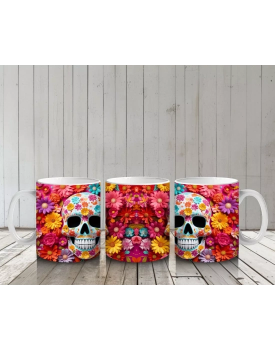 Renkli Şeker Kafalar Deseni – Hediyelik Kahve Kupası