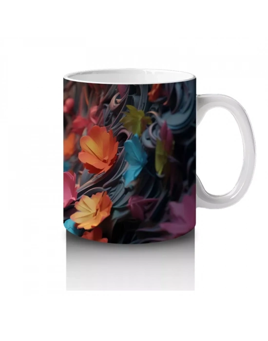 Renkli Sonbahar Yaprakları Arasında Gözleri Parlayan Kedi – Baskılı Kahve Kupası