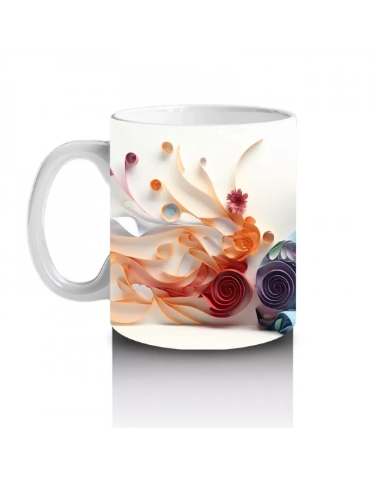 Renkli Su Damlaları ve Kedi Desenli Kupa – Baskılı Kahve Kupası