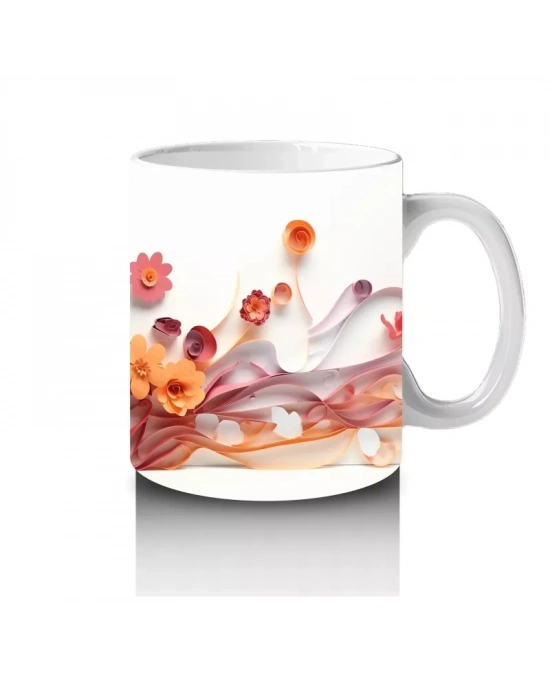 Renkli Su Damlaları ve Kedi Desenli Kupa – Baskılı Kahve Kupası