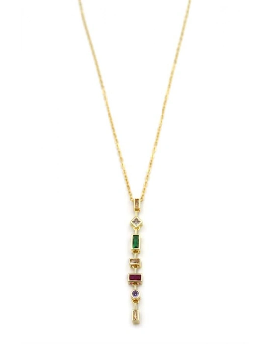 Renkli Taşlı Element Kolye - Altın