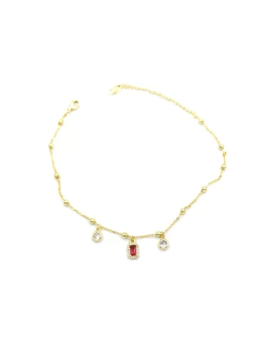 Renkli Taşlı Halhal - Kırmızı