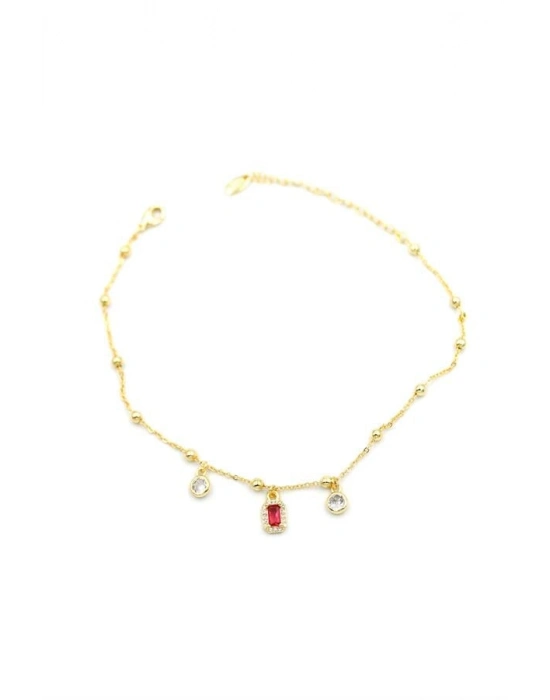 Renkli Taşlı Halhal - Kırmızı