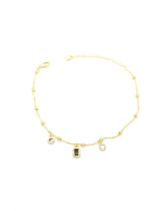 Renkli Taşlı Halhal - Siyah