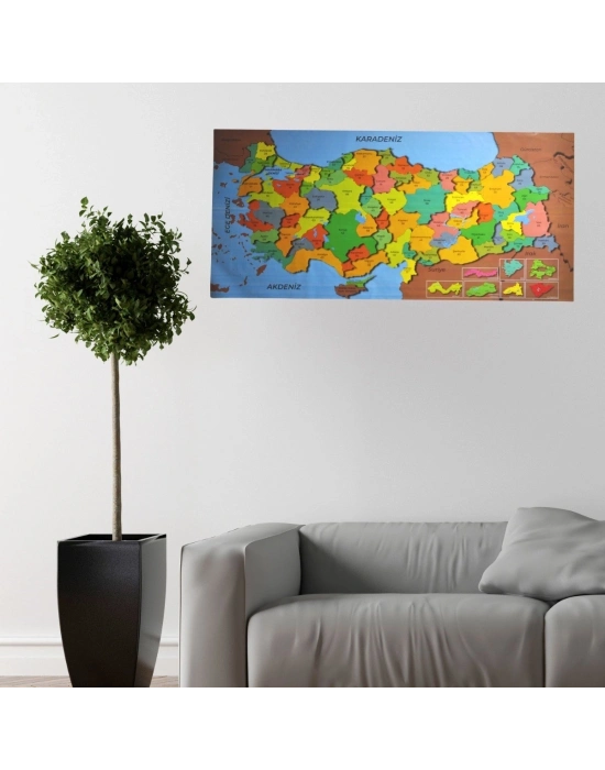 ®  Renkli Türkiye Haritası Manyetik Yapıştırıcı Gerektirmeyen Duvar Stickerı 118 CM * 56 CM
